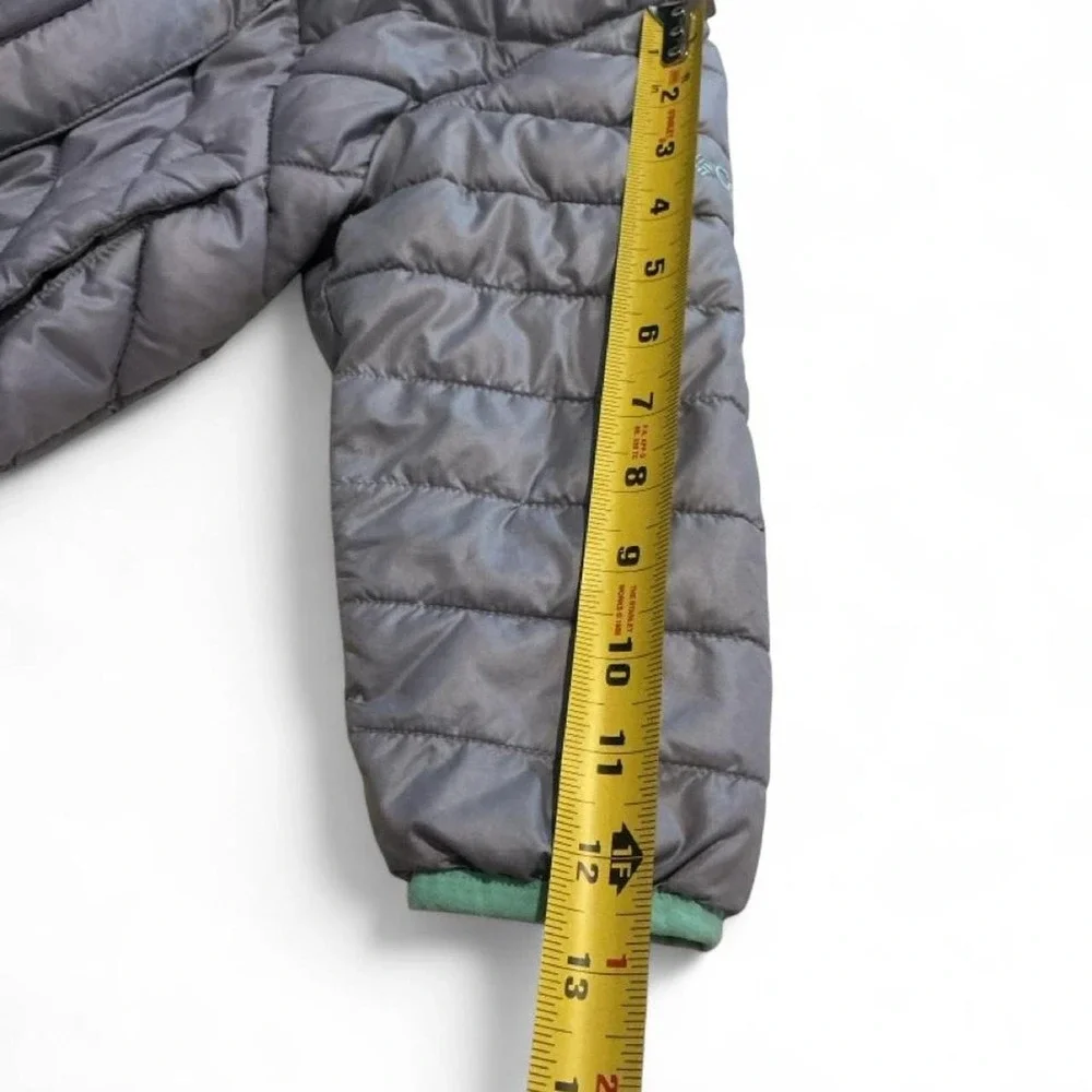 Columbia Puffer Jacket Toddler Girls 3T Grey Mint Green Good Quilted Hooded